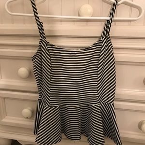 Black & white striped ruffle tank